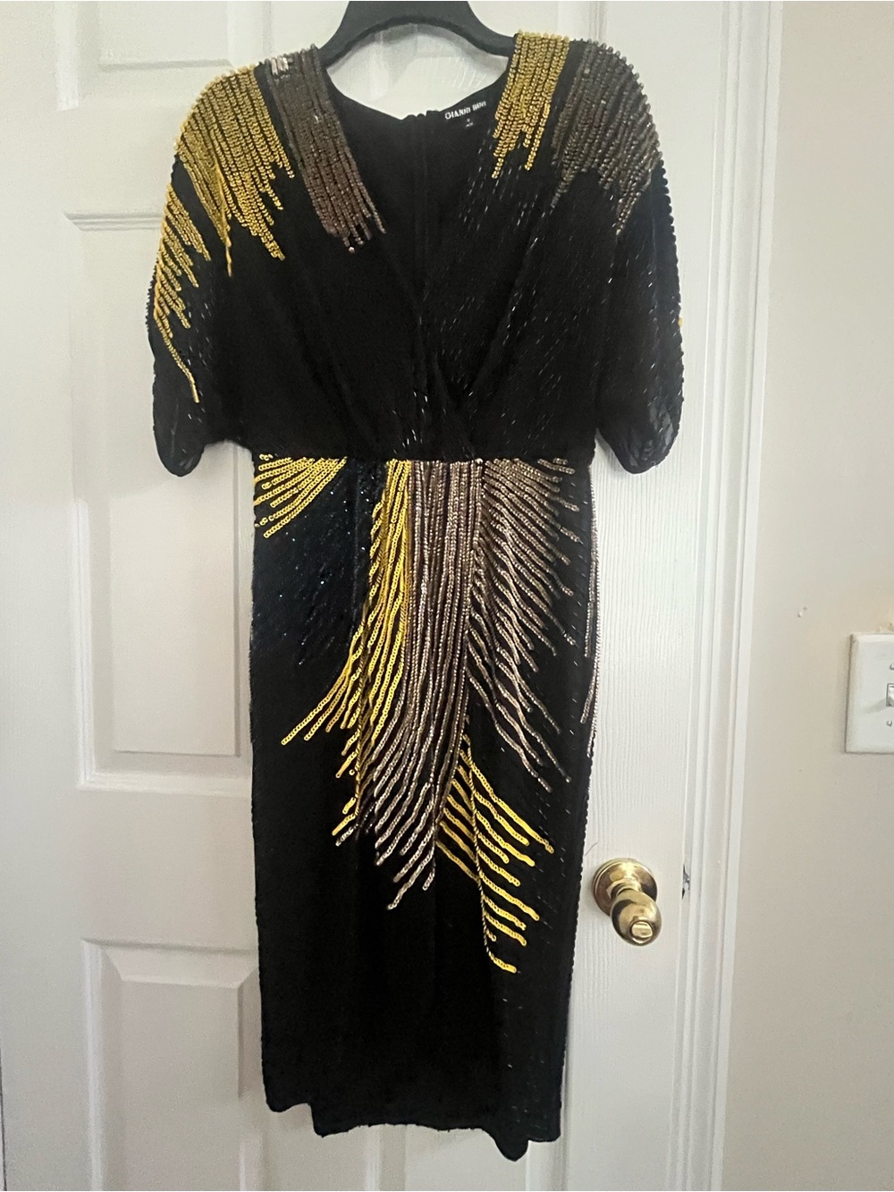 Giani Bernini Black Midi Dress with Gold & Silver Beaded Fringe